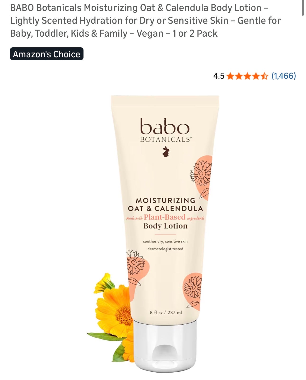 Babo Botanicals moisturizing oat and calendula body lotion