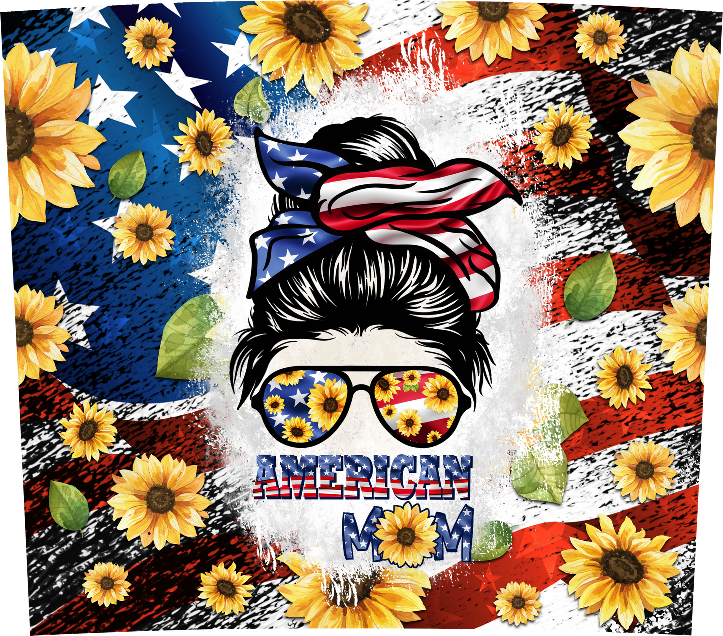 Mom with Flag and Sunflowers