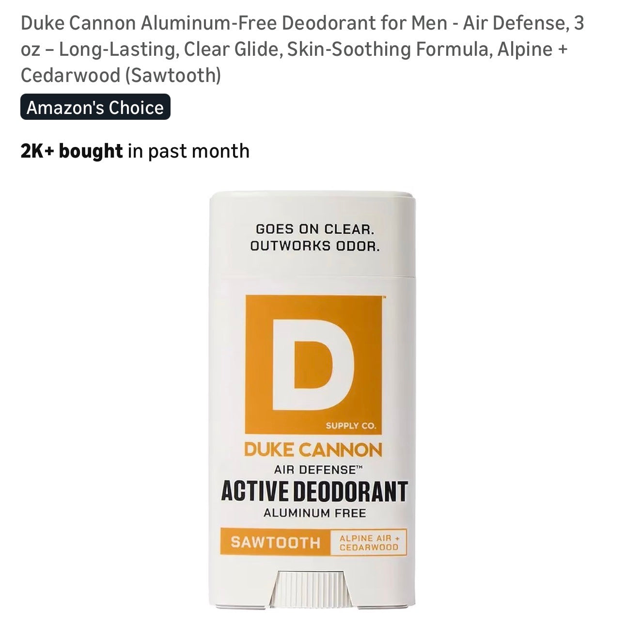 Duke Cannon Aluminum-Free Deodorant for Men